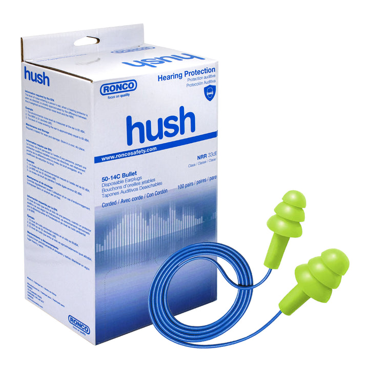 RONCO HUSH™ 50-23 Earplugs Reusable NRR 25 - 1000 Pairs Per Case (Case of 10 Packs x 100 Pairs Per Pack)