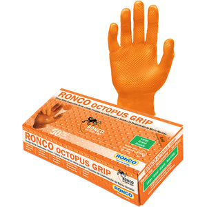 Ronco Octopus Grip, Orange Nitrile Examination Glove (6 mil); 50/box,10 boxes per Case
