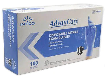 Intco Advancare Blue Nitrile Exam Gloves 10 boxes per Case