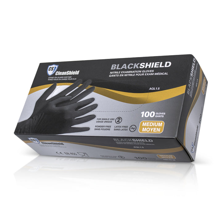 BlackShield Nitrile Examination Gloves. 5MIL - Case of 1000 Gloves (10 Packs x 100 Gloves)