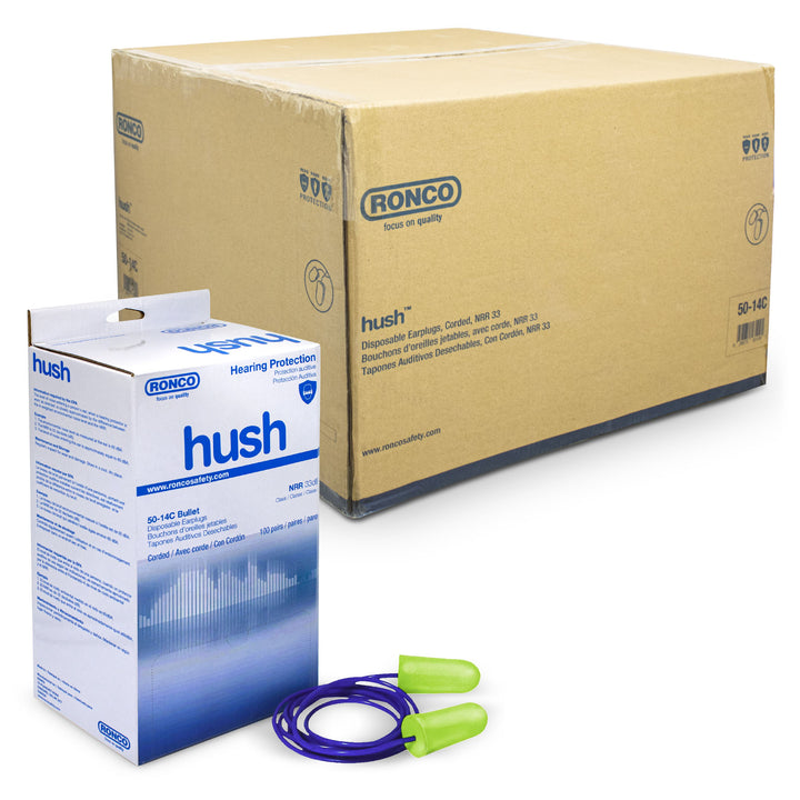 RONCO HUSH™ 50-23 Earplugs Reusable NRR 25 - 1000 Pairs Per Case (Case of 10 Packs x 100 Pairs Per Pack)