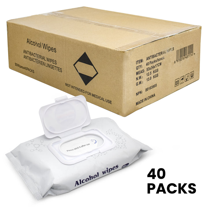 JJ Alcohol Wipes, 75% Alcohol; Case Pack of 40 - 50 Wipes Per Pack (2000 Wipes)