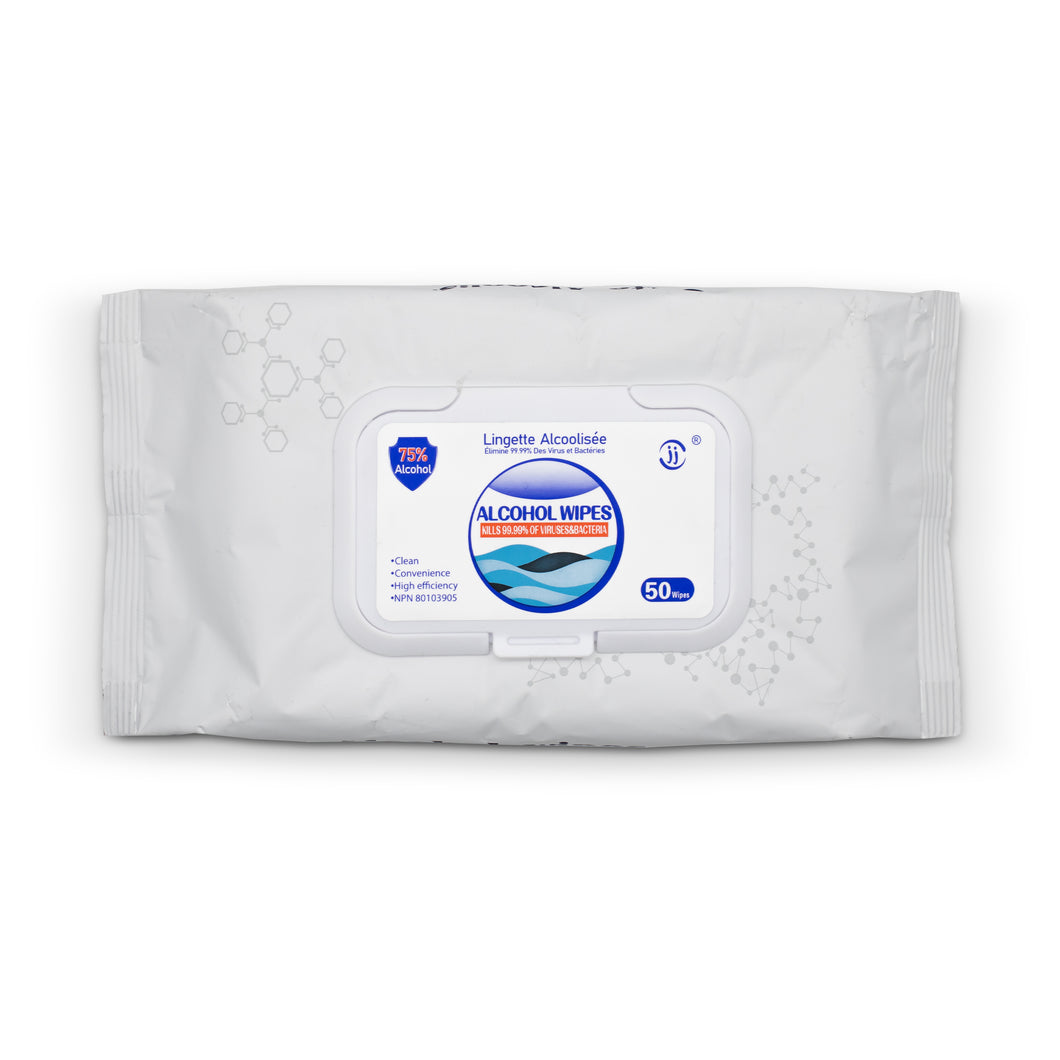 JJ Alcohol Wipes, 75% Alcohol; Case Pack of 40 - 50 Wipes Per Pack (2000 Wipes)