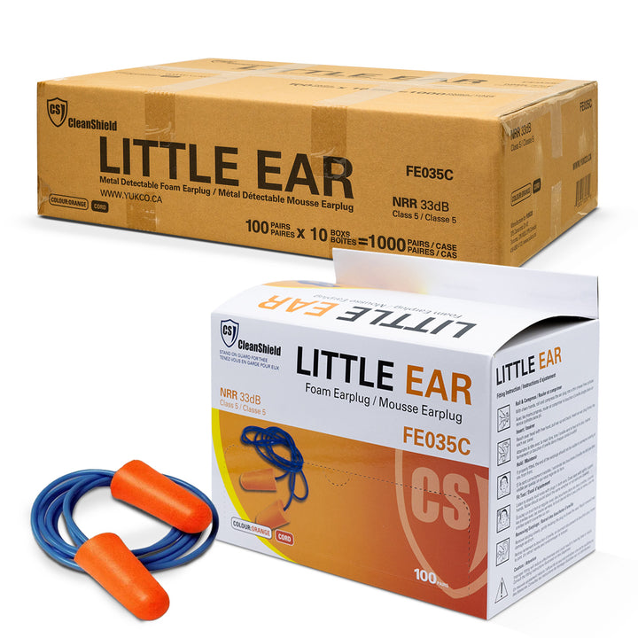 LittleEar® Foam Ear Plugs NRR 33 - 1000 Pairs Per Case (Case of 10 Packs x 100 Pairs Per Pack)