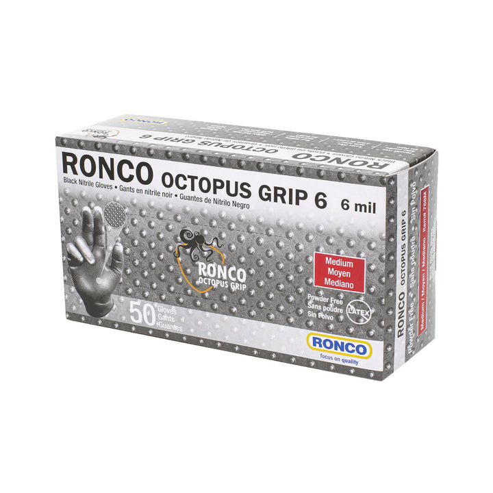 Ronco Octopus Grip, Black Nitrile Examination Glove (6 mil); 50/box