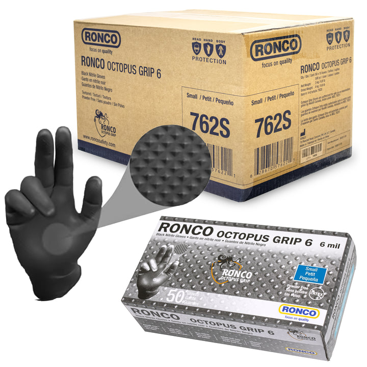 Ronco Octopus Grip, Black Nitrile Examination Glove (6 mil); 50/box