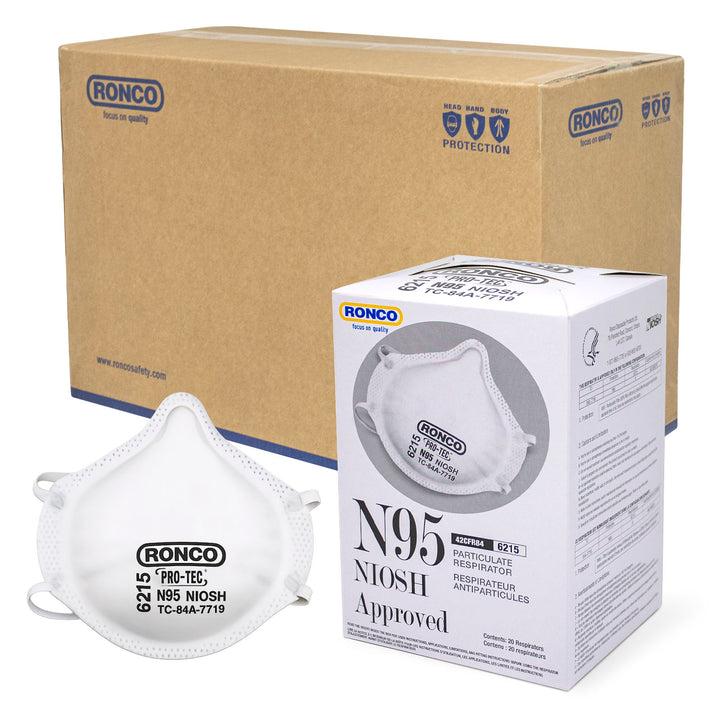 RONCO Pro-Tec 6215 N95 Respirator Mask, NIOSH Approved, Case of 400 (20 Boxes)