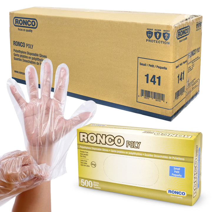 RONCO POLY Polyethylene Disposable Glove; 10,000 Gloves Per Case (Case of 20 Packs x 500 Gloves Per Bag)