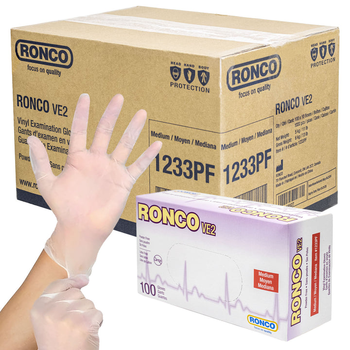 RONCO VE2 Vinyl Examination Glove (4 mil); 100/box