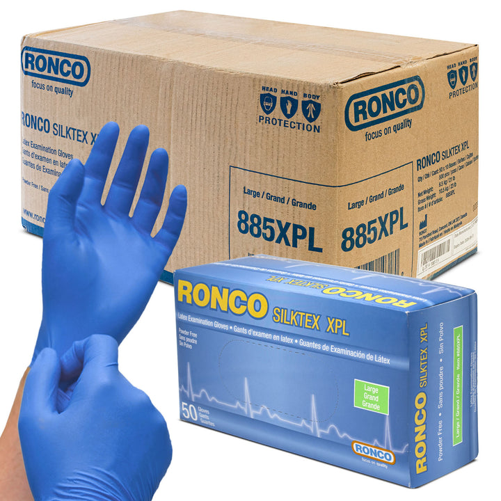 RONCO SILKTEX™ XPL Latex Examination Glove (13 mil), Extra Long; 500 Gloves Per Case (Case of 10 Packs x 50 Gloves Per Pack)