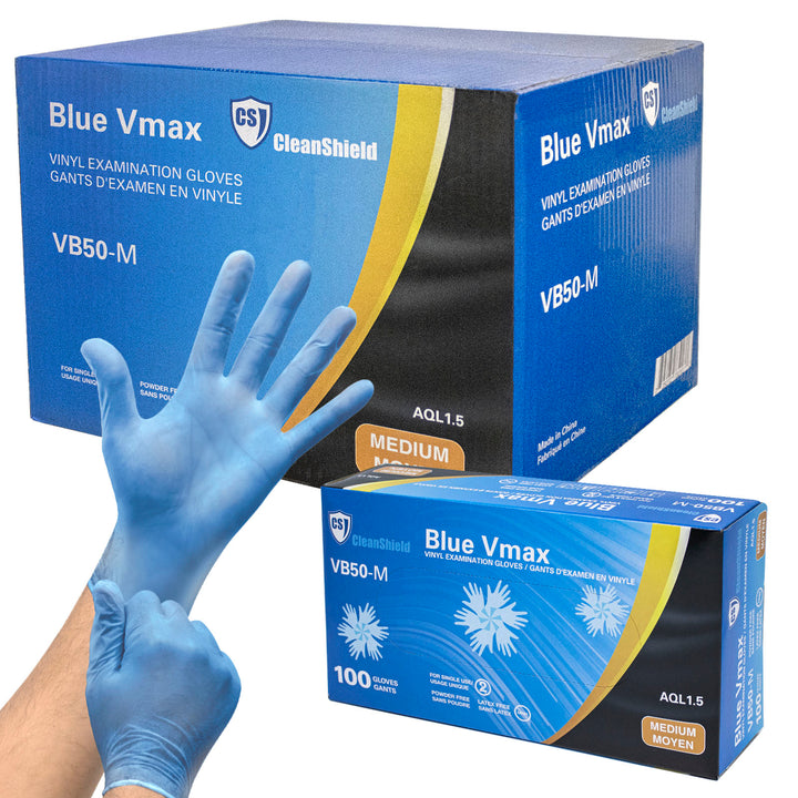 Blue Vmax Vinyl Examination Gloves, 1000 Gloves Per Case