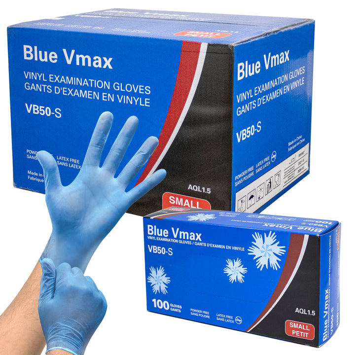 Blue Vmax Vinyl Examination Gloves, 1000 Gloves Per Case