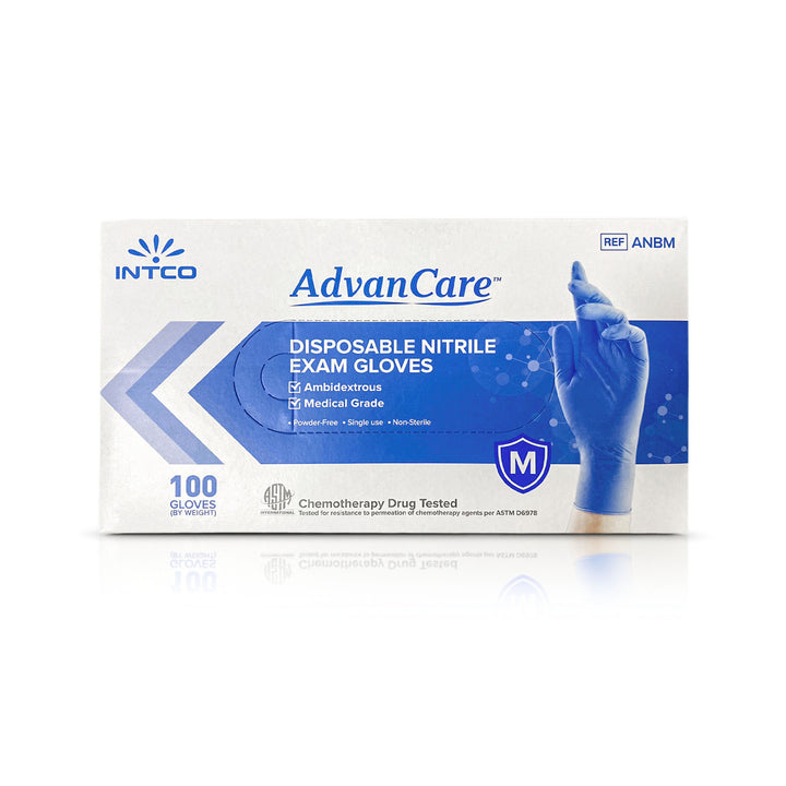 Intco AdvanCare Blue Nitrile Exam Gloves - 10 Boxes Per Case