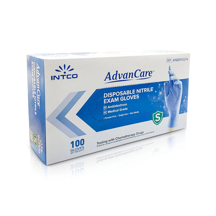 Intco AdvanCare Blue Nitrile Exam Gloves - 10 Boxes Per Case