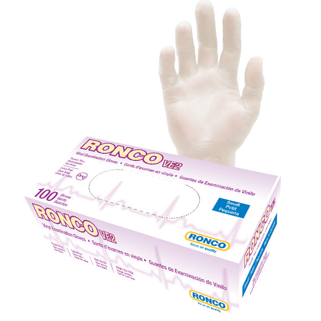 RONCO VE2 Vinyl Examination Glove (4 mil); 100/box