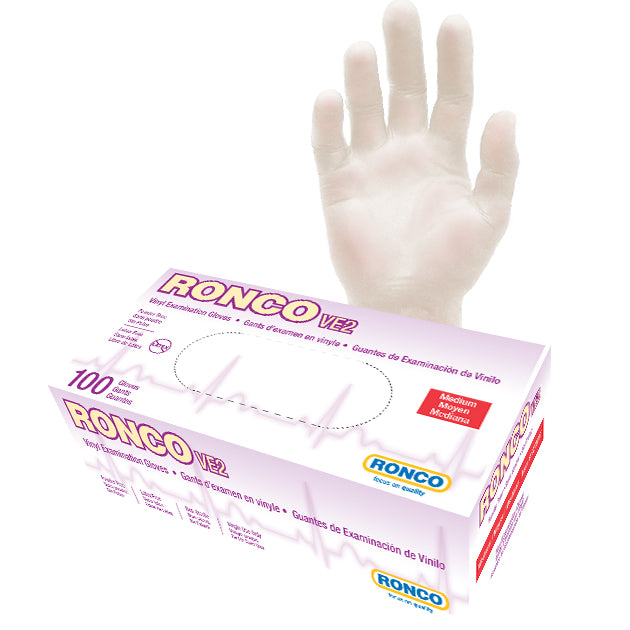 RONCO VE2 Vinyl Examination Glove (4 mil); 100/box