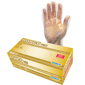 RONCO POLY Polyethylene Disposable Glove; 10,000 Gloves Per Case (Case of 20 Packs x 500 Gloves Per Bag)