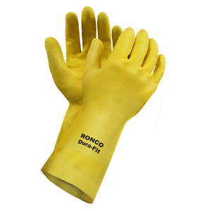 RONCO DURA-FIT™ Latex Reusable Glove, Flocklined; Yellow; 12/pairs