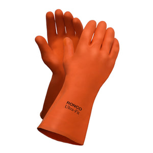 RONCO ULTRA-FIT™ Latex Reusable Glove, Flocklined; 6 pairs/bag; Orange