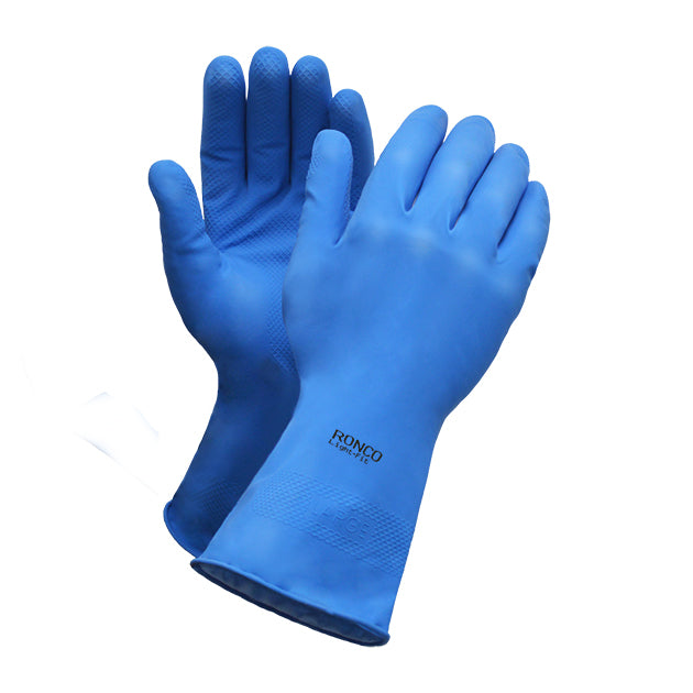 RONCO LIGHT-FIT™ Latex Reusable Glove, Flocklined; 12 pairs/bag; Blue