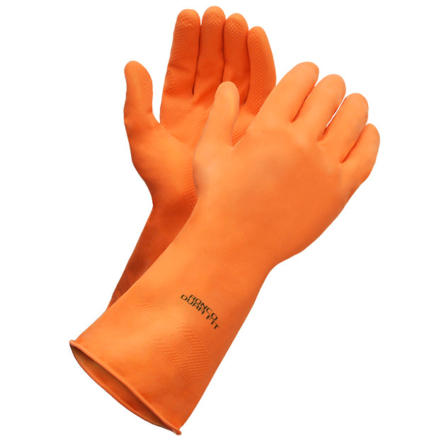RONCO DURA-FIT™ Latex Reusable Glove, Flocklined; Orange; 12/pairs