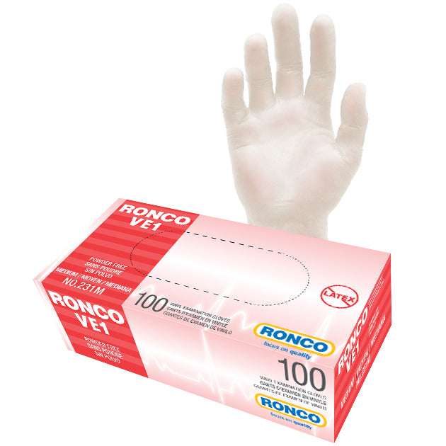 RONCO VE1 Vinyl Examination Glove (3 mil); 100/box