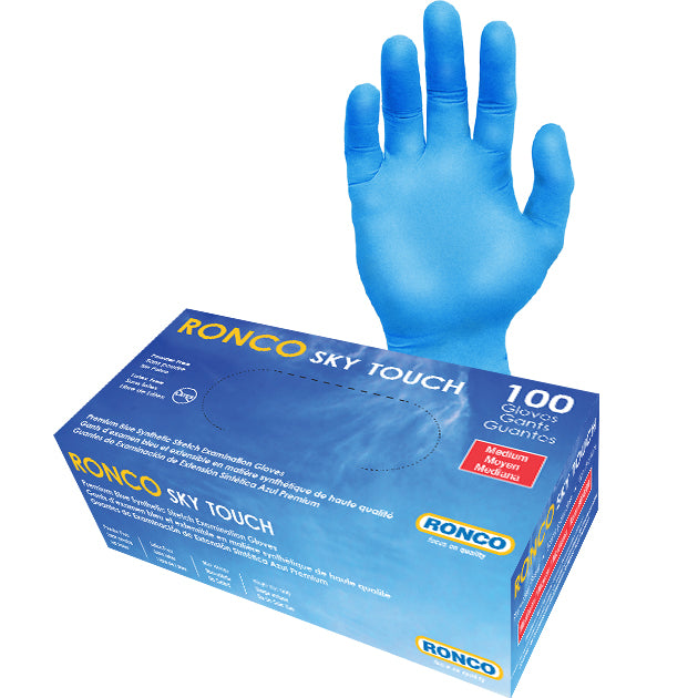 RONCO SKY TOUCH Vinyl + Nitrile Blend Examination Gloves (4 mil) - 1000 Gloves Per Case (Case of 10 Packs x 100 Gloves Per Pack)