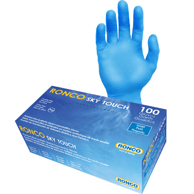 RONCO SKY TOUCH Vinyl + Nitrile Blend Examination Gloves (4 mil) - 1000 Gloves Per Case (Case of 10 Packs x 100 Gloves Per Pack)