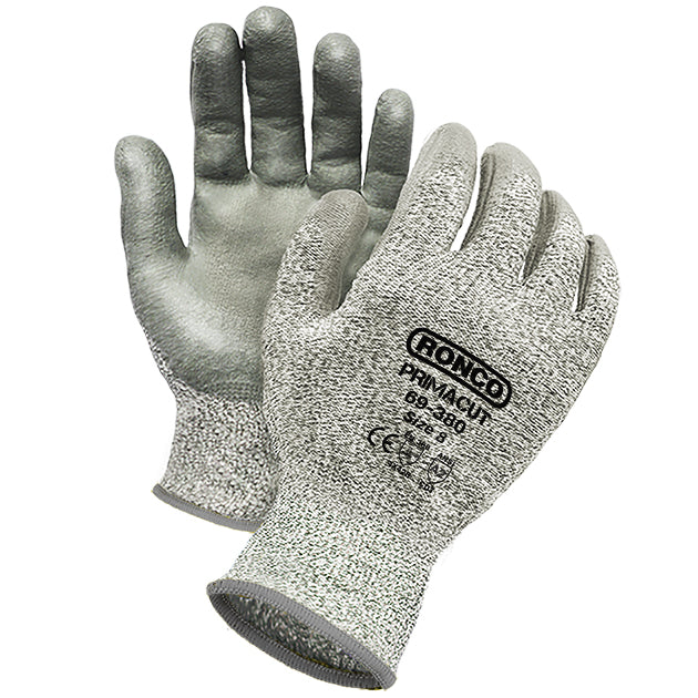 RONCO PrimaCut™ 69-380 PU Palm Coated HPPE Glove Cut Level: CE 3 / ANSI 2 (Previously known as Defensor); 48 Pairs Per Case (Case of 8 Bags x 6 Pairs Per Bag)