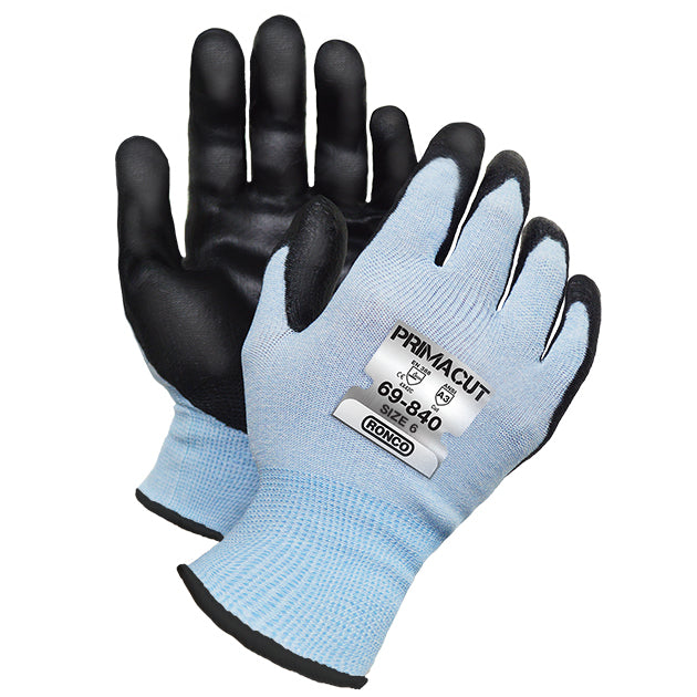 RONCO PrimaCut™ 69-840 Ultra-Thin Foam Nitrile Palm Coated HPPE Glove Cut Level: CE 3 / ANSI 3;  48 Pairs Per Case (Case of 8 Bags x 6 Pairs Per Bag)