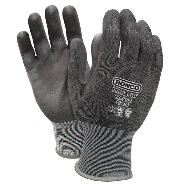 RONCO PrimaCut™ 69-882 PU Palm Coated Glove Cut Level: ANSI A2;  48 Pairs Per Case (Case of 8 Bags x 6 Pairs Per Bag)