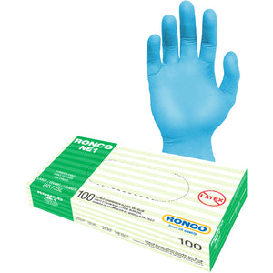 Medium size RONCO NE1, Sky Blue Nitrile Examination Glove (3 mil); 100/box;