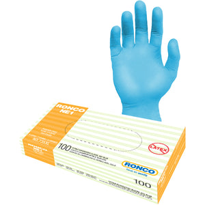 RONCO NE1, Sky Blue Nitrile Examination Glove (3 mil); 100/box, 10 boxes per Case