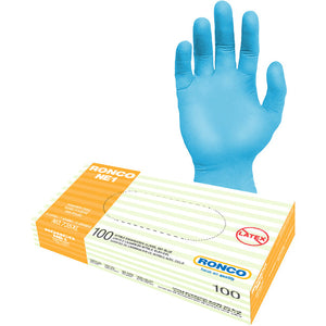 Medium size RONCO NE1, Sky Blue Nitrile Examination Glove (3 mil); 100/box;