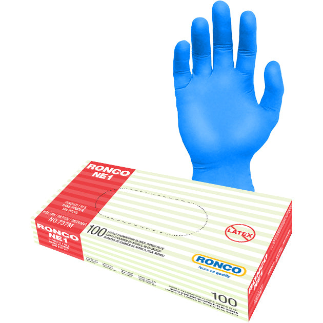 RONCO NE1, Indigo Blue Nitrile Examination Glove (3 mil); 100/box