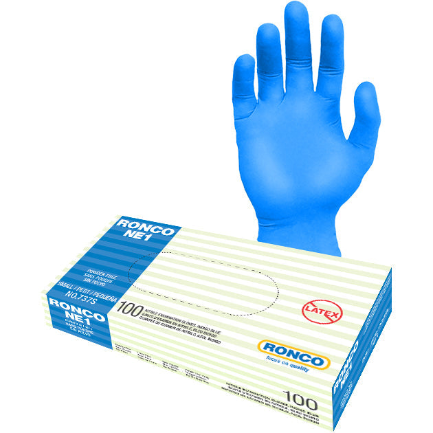 Large size RONCO NE1, Indigo Blue Nitrile Examination Glove (3 mil);10 boxes per case 100/box