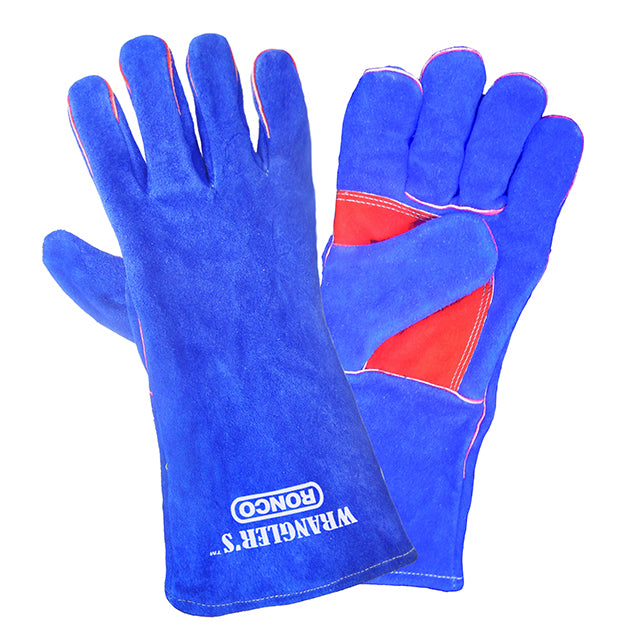 RONCO Blue Split Leather 5 Finger Welders Fully Lined - 48 Pairs Per Case (Case of 8 Bags x 6 Pairs Per Bag)