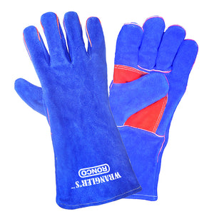 RONCO Blue Split Leather 5 Finger Welders Fully Lined; 6 pairs/bag