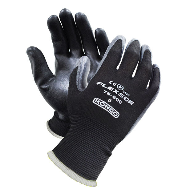 RONCO FLEXSOR™ 76-600 Foam Nitrile Palm Coated Nylon Glove; 12 pairs/bag