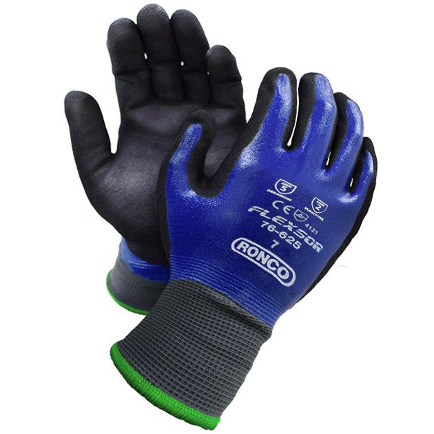 RONCO Flexsor™ 76-625 Fully Coated Glove With Sandy Nitrile Palm Coating 13 gauge nylon seamless knitted shell; 12 pairs/bags