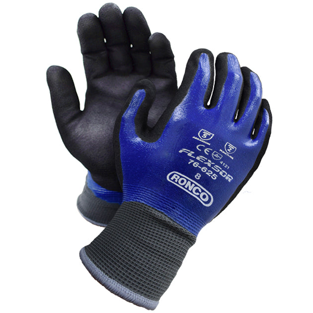 RONCO Flexsor™ 76-625 Fully Coated Glove With Sandy Nitrile Palm Coating 13 gauge nylon seamless knitted shell; 12 pairs/bags