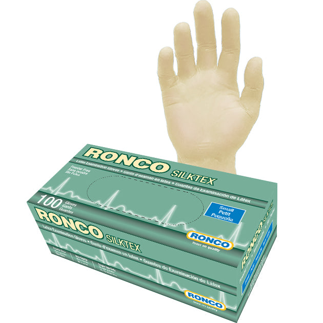 RONCO SILKTEX™ Latex Examination Glove (5 mil); 1000 Gloves Per Case (Case of 10 Packs x 100 Gloves Per Pack))