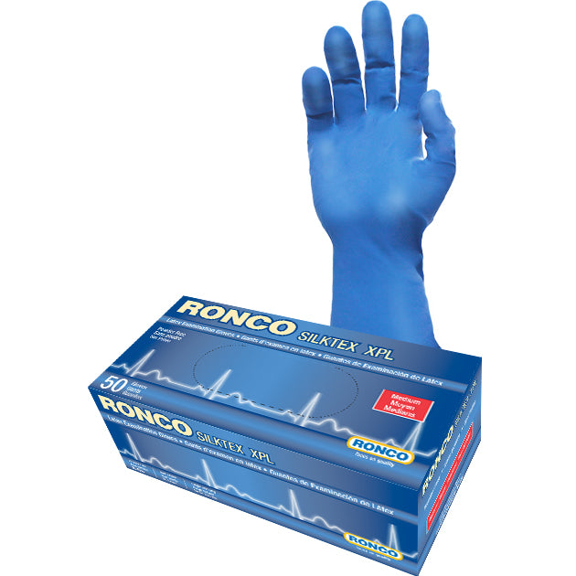 RONCO SILKTEX™ XPL Latex Examination Glove (13 mil), Extra Long; 500 Gloves Per Case (Case of 10 Packs x 50 Gloves Per Pack)