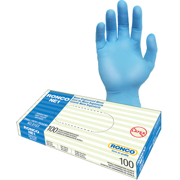 RONCO NE1, Blue Nitrile Examination Glove (2 mil); 100/box