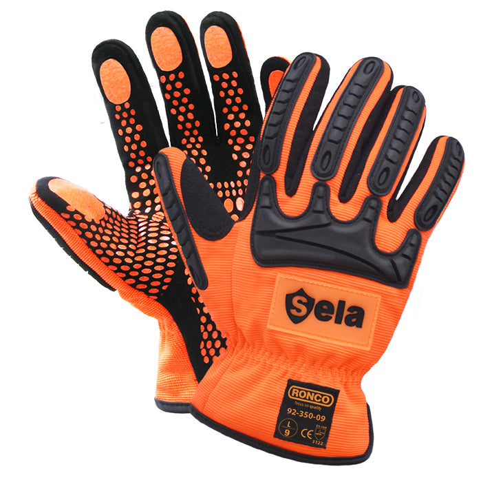 RONCO SELA 92-350 Impact Resistant Gloves Hi-Viz Orange, Cold 6 pairs/bag