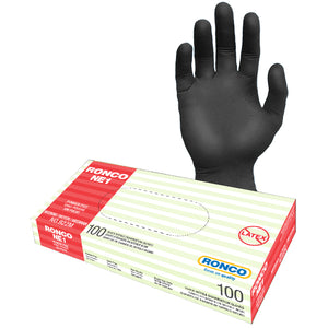 RONCO NE1, Black Nitrile Examination Glove (2 mil); 100/box