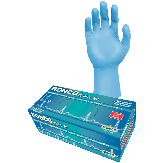 RONCO BLURITE™ EC Nitrile Examination Glove (4 mil), 12 inches Extended Cuff; 100/box