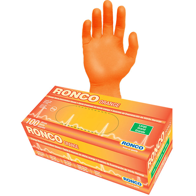 Ronco Orange Nitrile Examination Glove (4 mil); 100/box