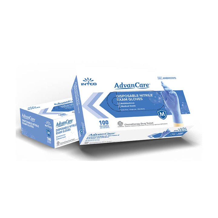 Intco Advancare, Blue Nitrile Exam Gloves- 10 boxes per Case