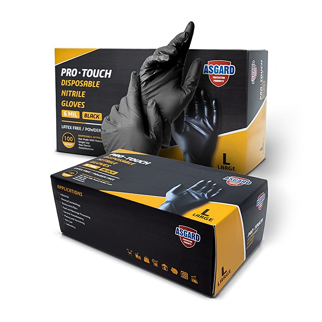Asgard Pro Touch 6mil Black Nitrile Gloves,  100/box